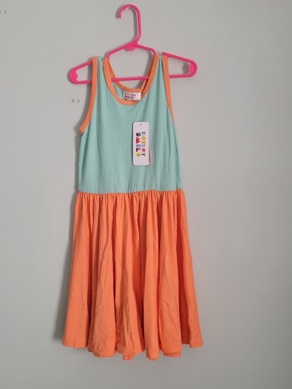 Dot Dot Smile Dress Girl's 7 Youth Green & Orange Twirl Tank NWT